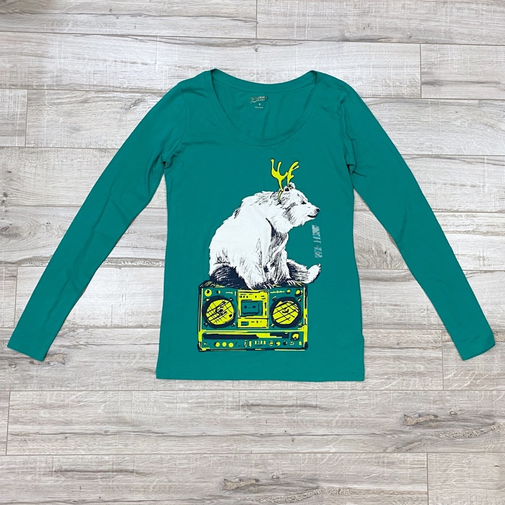 Christmas Holiday Arizona Jean Co Long Sleeve Green Tee Medium NWOT
